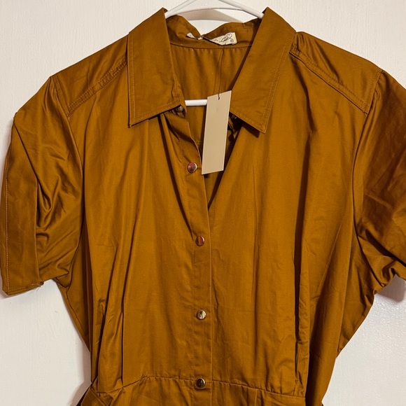 Elegant Tan Button-Up Mini Dress - Picture 2 of 3